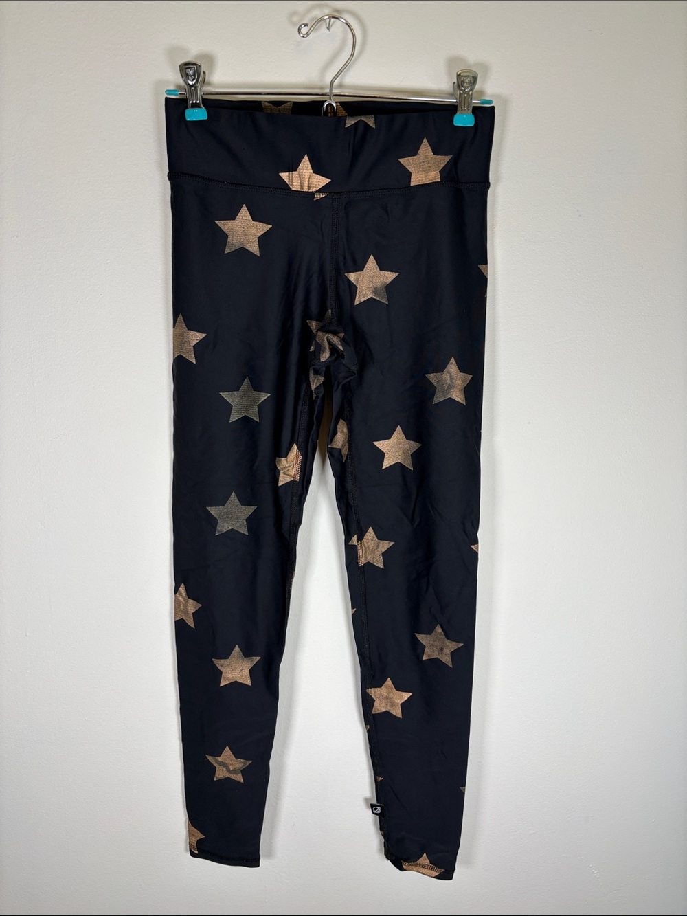 TEREZ Metallic Star Print Leggings – Size Small – Black & Gold Foil